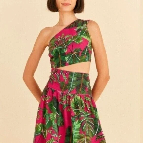 Farm Rio Pink Leaves Mini Dress - Size XL - Picture 2 of 6